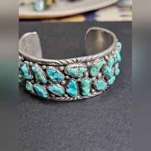 Vintage 1940s Navajo Cuff. Sterling Silver With Green And Blue Turquoise